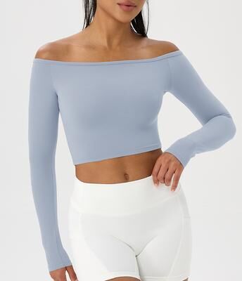 Fusion Finds One Shoulder Yoga Top For Women Quick Dry Long Sleeve Fitness Shirt blue l