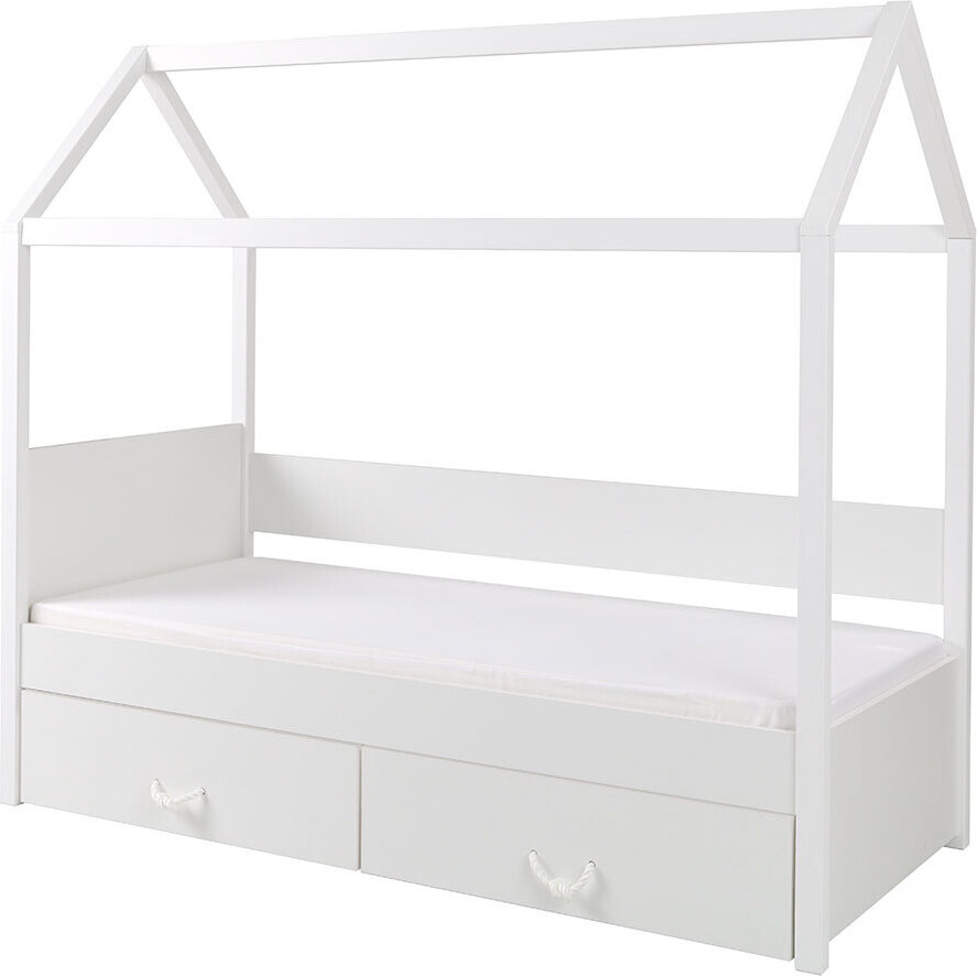 MIRJAN24 Kinderbett Ofelia, Kiefernholz, Lattenrost und zwei Bettschubladen (Farbe: Weiß, Größe: 80x180)