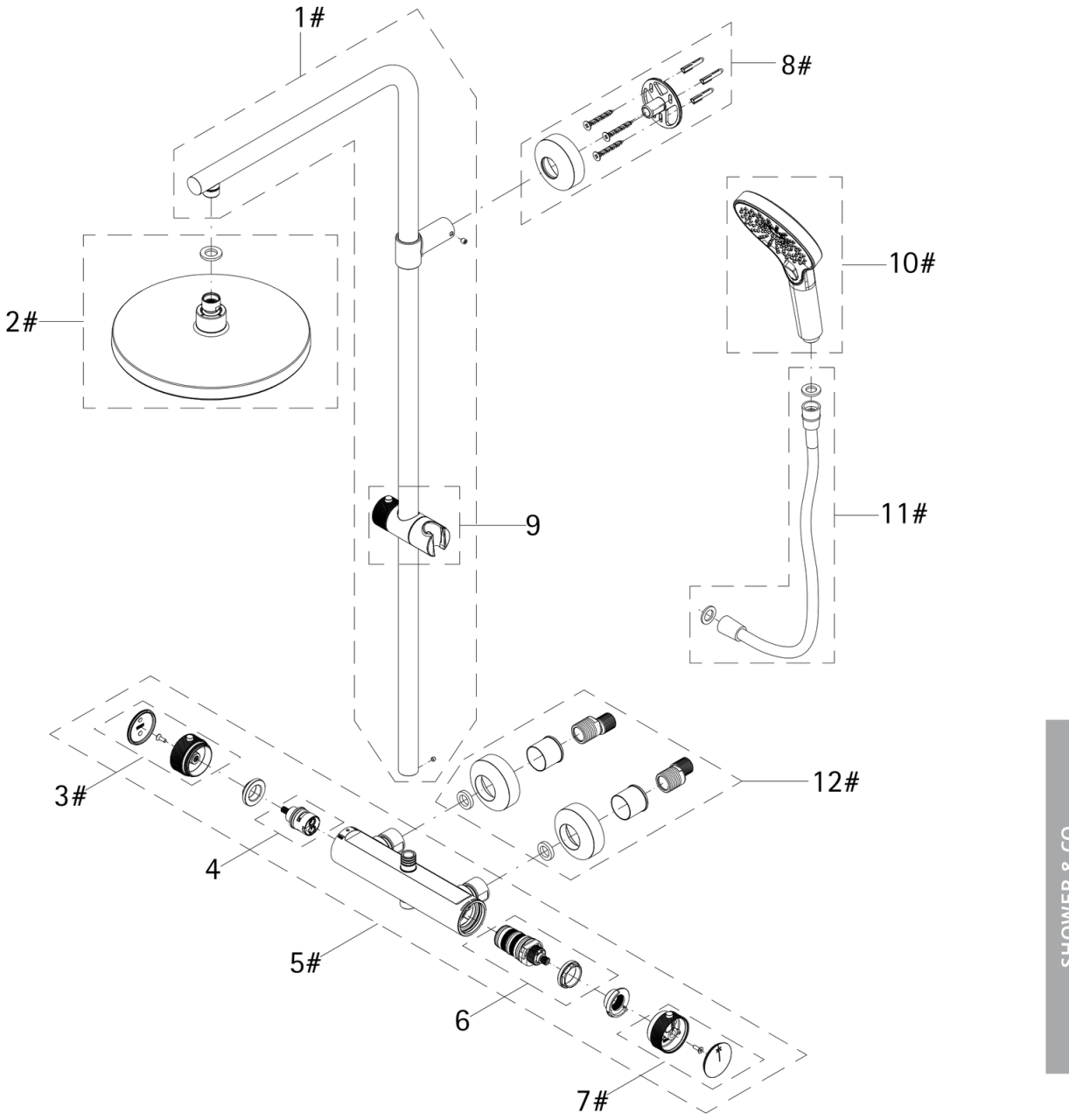HSK Duschkabinenbau KG HSK Ersatzteile Rohr komplett (Chrom), E98506-10-41 E98506-10-41