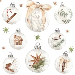 ti-flair 20 Servietten Papier 33x33cm 3-lagig - Einweg Papierservietten mit Weihnachtskugeln Motiv - Natur & Aquarell Design - festlich Weihnachtsdeko