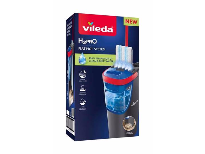 Vileda H2Pro Flachwischer Set Bodenwischer – Bodenwischer/Wischmopp – schwarz / rot