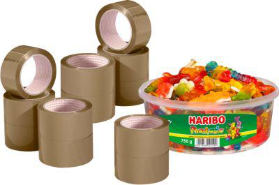 Packband Nopi Classic, 12 Rollen, Rolle 66 m lang, braun + GRATIS Dose Haribo Phantasia