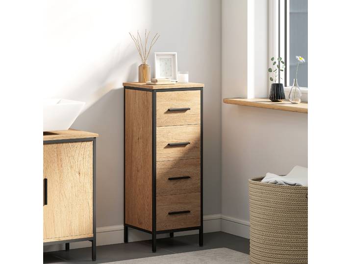 HOMCOM Armoire Salle de Bain 4 Tiroirs Industriel Métal