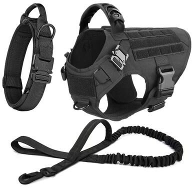 Inspired Finds Tactical Dog Harness With MOLLE Pouch And Leash For Large Dogs black Set l