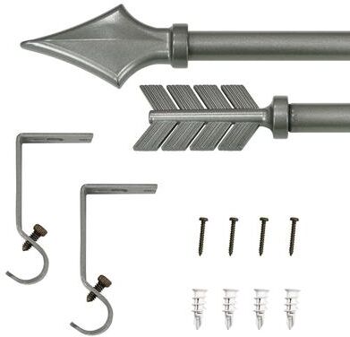 Lumi Home Furnishings "5/8"" Drapery Single Curtain Rod Set with Decorative Arrow finials_Pewter"