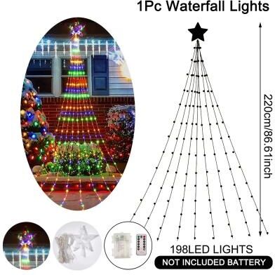 Evergreen Home Goods Pentagram Fairy Lamp, Waterproof Christmas Decorations, Led Waterfall Tree Light, Camping Holiday String Lights multicolor battery