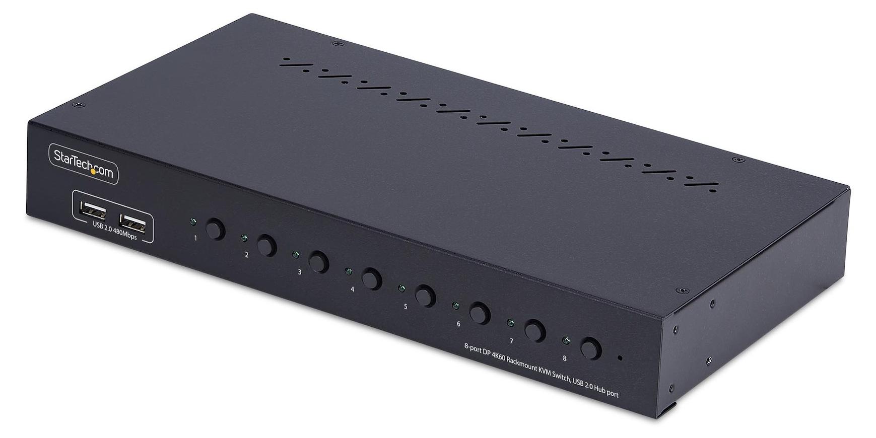 StarTech.com 8 Port DisplayPort KVM Switch, 1HE Rackmount Satz, 4K 60Hz DP 1.2, KVM Umschalter, Taste/Hotkey, Displayport Switch KVM, 4-Port USB Hub, OS Unabhängig, TAA, 3840 x 2160 Pixel, 4K Ultra HD, Rack-Einbau, 1U, 36 W, Schwarz