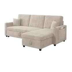 STILVORA Kombinationssofa Cordstoff Beige mit Schlaffunktion, Stauraum und USB-Anschluss