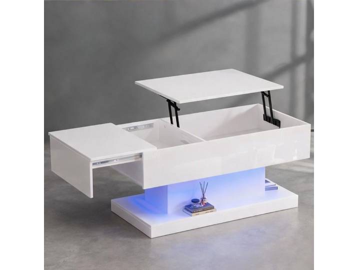 Table basse de salon contemporaine avec rangement finition brillante clean white 100x50x45 cm