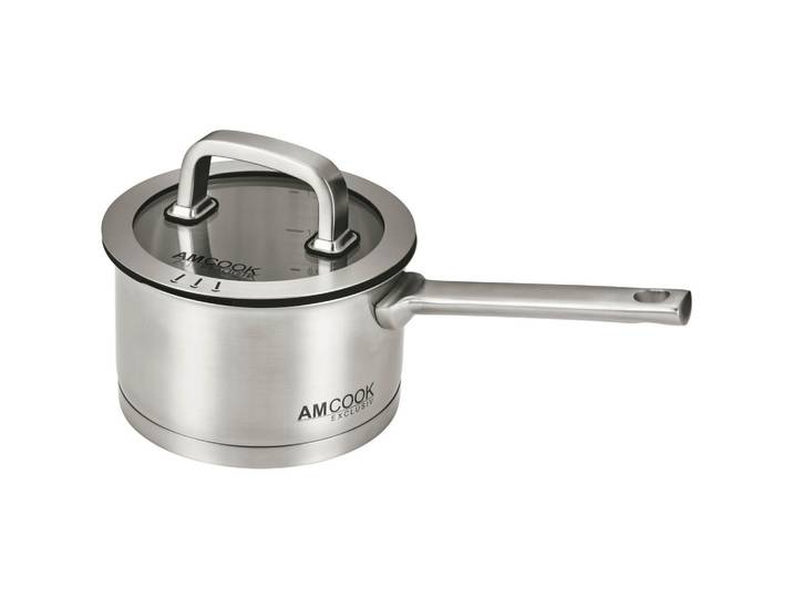 Am Cook Stielkasserolle, Edelstahlfarben, Metall, 1,7 l, 9 cm, Messskala, Abgießfunktion, Griffe werden nicht heiß,mit Dampfablass, Kochgeschirr, Töpfe, Kasserollen