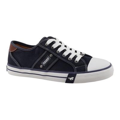 Sneaker MUSTANG SHOES "Calogero", Herren, Gr. 44, Baumwolle, blau (navy), Schuhe Sneaker, Freizeitschuh, Halbschuh, Schnürschuh mit modischen Kontrastnähten