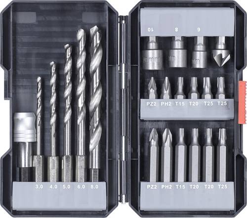 Kwb 108805 22teilig Bohrer- und Bit-Sortiment Metall 3 mm, 4 mm, 5 mm, 6 mm, 8mm