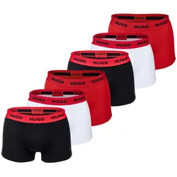 HUGO Herren Boxer Shorts, 6er Pack - Trunks Six Pack, Logo, Cotton Stretch Schwarz/Weiß/Rot / XL
