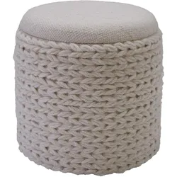 FineBuy, Hocker, Sitzhocker Hocker mit Stauraum Wolle rund 40x40x45 cm Creme Weiss Boho