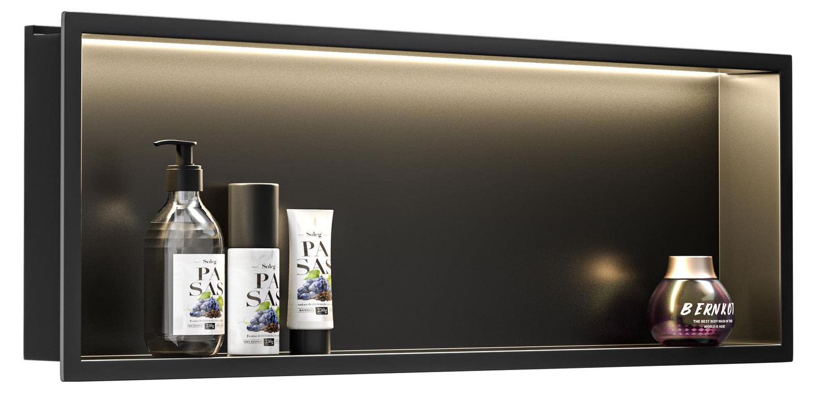 Dripio RVS wandniche met LED-verlichting zwart, B: 90 cm, D: 30 cm