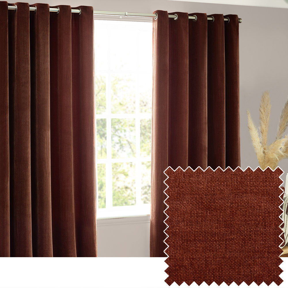Yard Heavy Chenille Room Darkening Eyelet Curtains Nutmeg 168cm Width x 137cm Drop