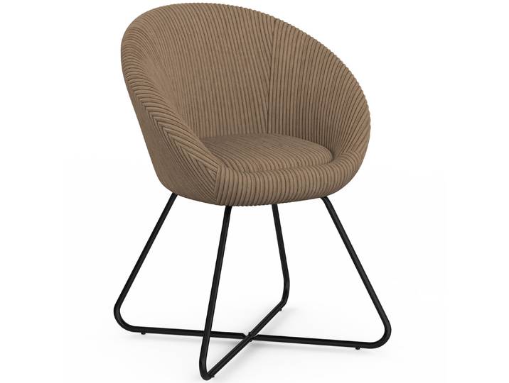 Fauteuil Forme Oeuf Angelina En Velours Côtelé Taupe Pieds Croisés Noirs