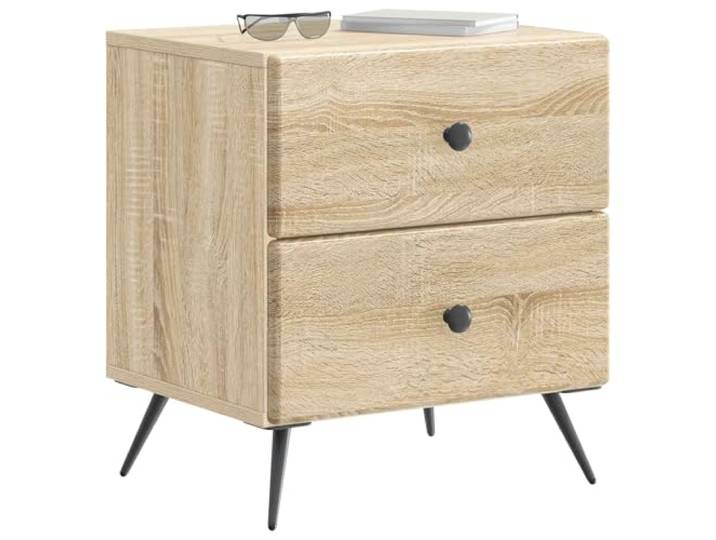 KTHLBRH Nachttisch mit Schublade Eiche Sonoma 43 x 34,5 x 47,5 cm Technisches Holz, 2 Schubladen, großer Stauraum, einfache Montage, vielseitig einsetzbar