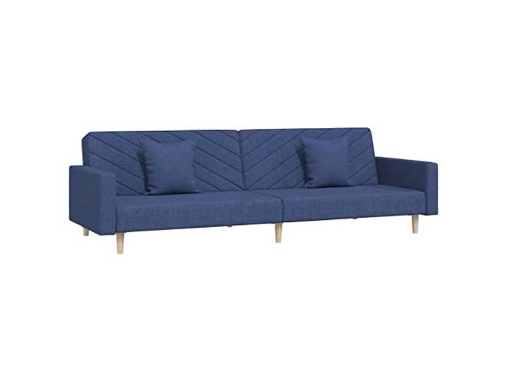 Todiikf Schlafsofa 2-Sitzer Klappsofa Couch mit 2 Kissen Blau Stoff Verstellbares Bettsofa fuer Wohnzimmer und Gaestezimmer, inklusive zwei passenden Kissen und stabiler Holzkonstruktion.