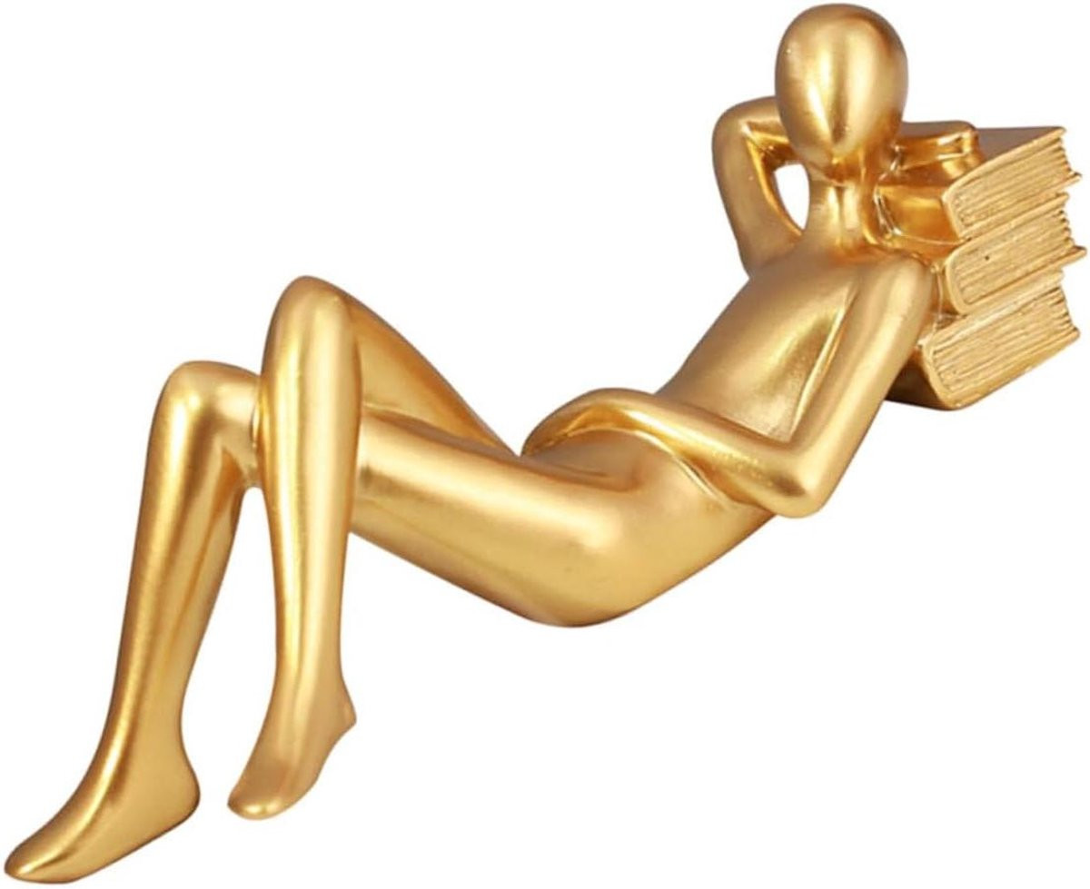 Decoratie Beeld Lezer Ornament Abstracte Kunst Goud Hoogte: 18 cm