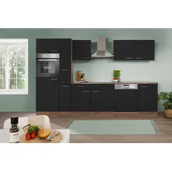 Respekta Küchenprogramm Eiche York Küchenzeile 310 cm inkl. E-Geräte & Mineralite Einbauspüle, schwarz
