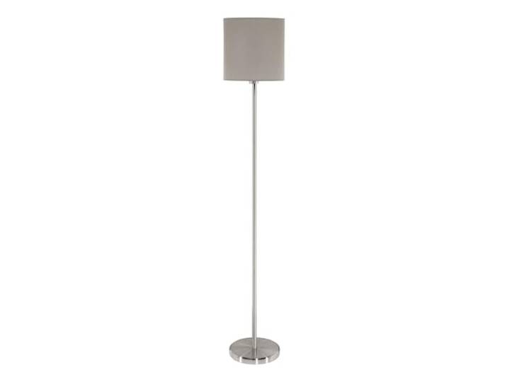 Eglo Lampadaire Pasteri\, lampadaire textile 1 flamme\, lampadaire en acier et tissu\, couleur : nickel mat\, taupe\, prise : E27\, interrupteur à pied inclus
