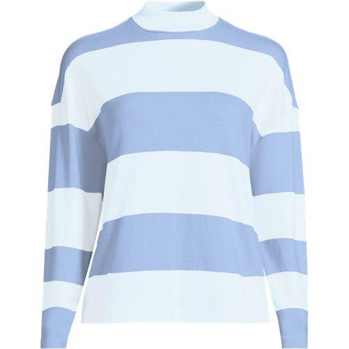 Baumwollshirt Maritim Gestreift mit langen Ärmeln für Damen, Damen, size: regular, Blau, Baumwolle, by Lands' End