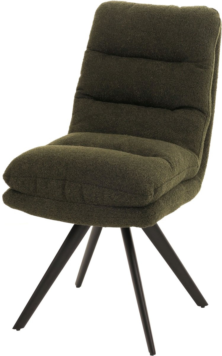 Draaibare eetkamerstoel MCW-G66 met automatische positie-instelling en armleuningen, bouclé textiel, groen