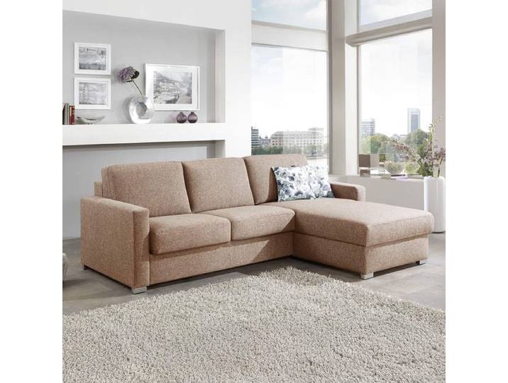 Eck-Schlafsofa Lelio Webstoff mit Lattenrost und Bettkasten Ottomane rechts Kunstfaser 86x258x178cm Sand klappbar modern