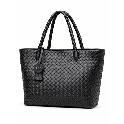 Schultertasche "Paris", Damen, Gr. B/H/T: 38cm x 32cm x 17cm onesize, schwarz, Lederimitat, COLLEZIONE ALESSANDRO, Taschen Schultertasche, Flechttasche im XL-Format