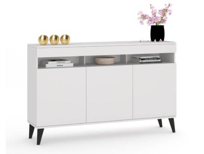 Euro Style Große Kommode Fernsehschrank Sideboard 120cm Skandi Weiß Matt/Weiß Matt