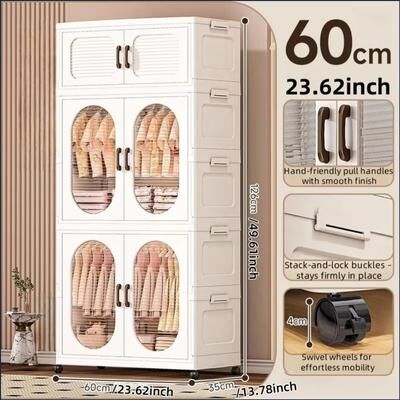 Inspired Finds Double Door Foldable Wardrobe With Wheels 23.62in Magnetic Closet Organizer 2 Cabinets 1 Drawer