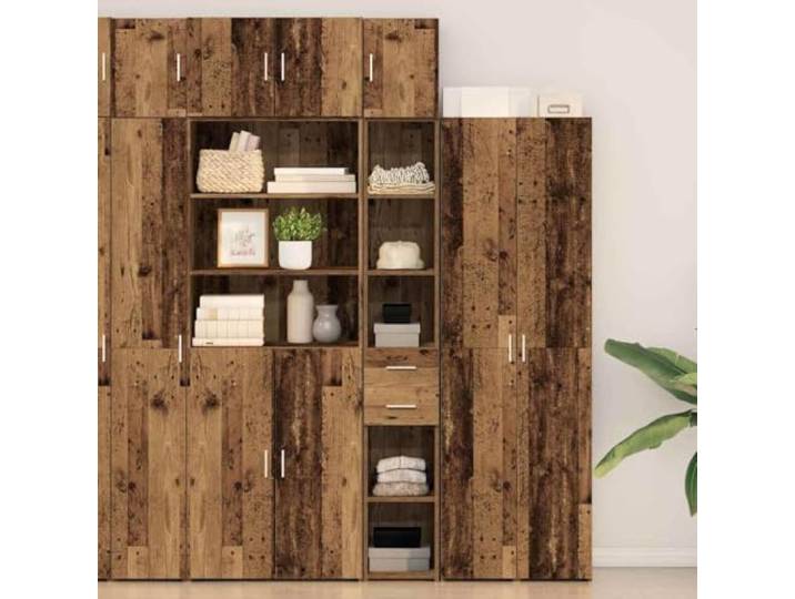 RJPLMFV Aufbewahrungsschrank, 2 Stück, Antikholz, 30 x 42,5 x 225 cm Mehrere Regale, schlankes Design, Verwendung im Innenbereich, Montage für zwei Personen