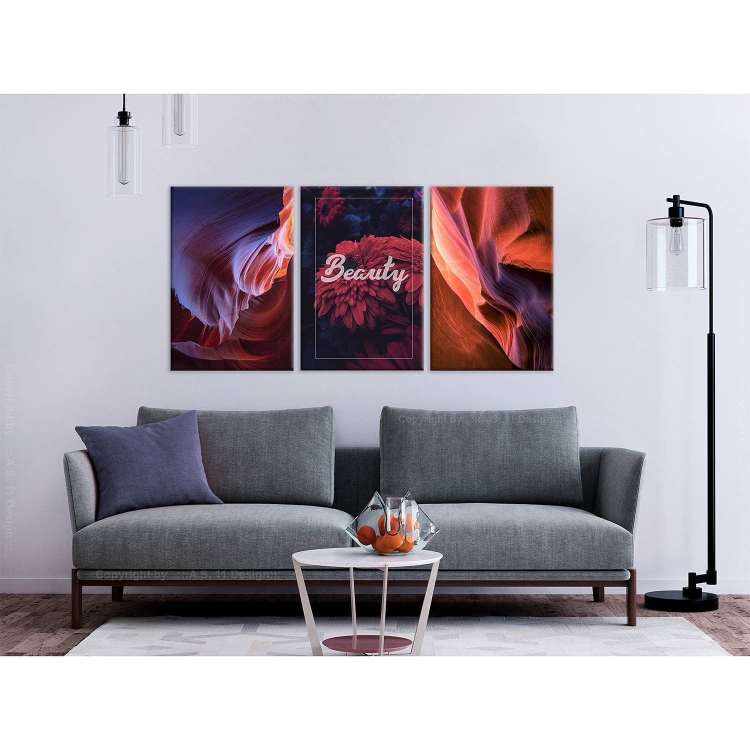 home24 Beauty of Canyons 3-delige linnen wanddecoratie violet 60 x 30 cm