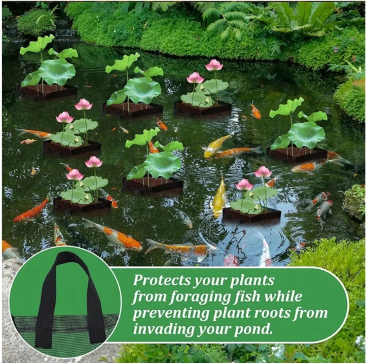 INF Sacs de plantation pour étang 4 pcs - Sacs jardinières ronds en maille polyester avec poignées pour nénuphars et plantes