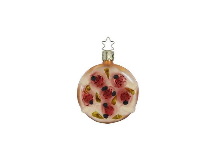 Weihnachtsbaumkugel Inge Glas Manufaktur Weihnachtskugel Pizza 1 Stück , schwarz rot gelb, Weihnachtsbaumkugeln, Weihnachtsbaumkugel