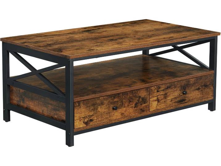 Table Basse - Leobert - Brun Rustique/Noir - 100 X 55 X 47 Cm