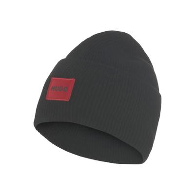 Beanie HUGO "Xaff 6", Herren, schwarz, Strick, Wollmischung, unifarben, Mützen Beanie, mit Logobadge, Woll-Mix