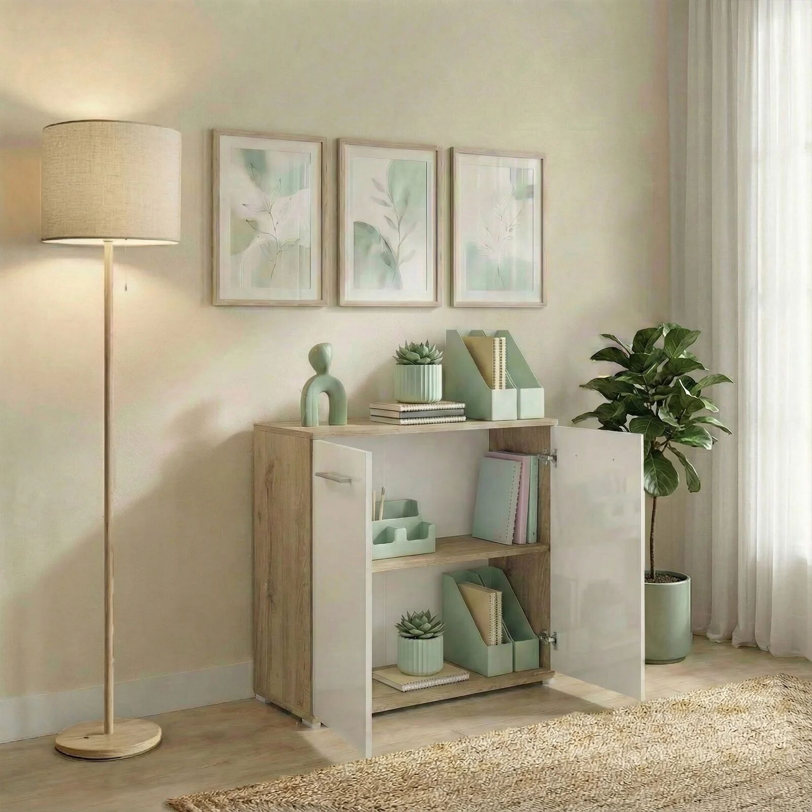 garneroarredamenti Mobile contenitore multiuso 80x72h cm 2 ante rovere bianco lucido Time A
