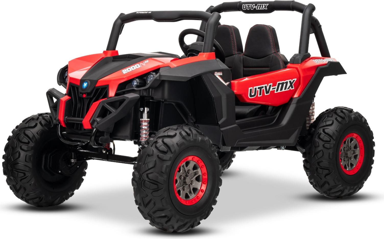 UTV RSX Kinder Elektroauto 24V 4x4 - 2-Sitzer, EVA-Räder, Rückwärtsgang, Sanftanlauf, Federung, Musikfunktion, Rot