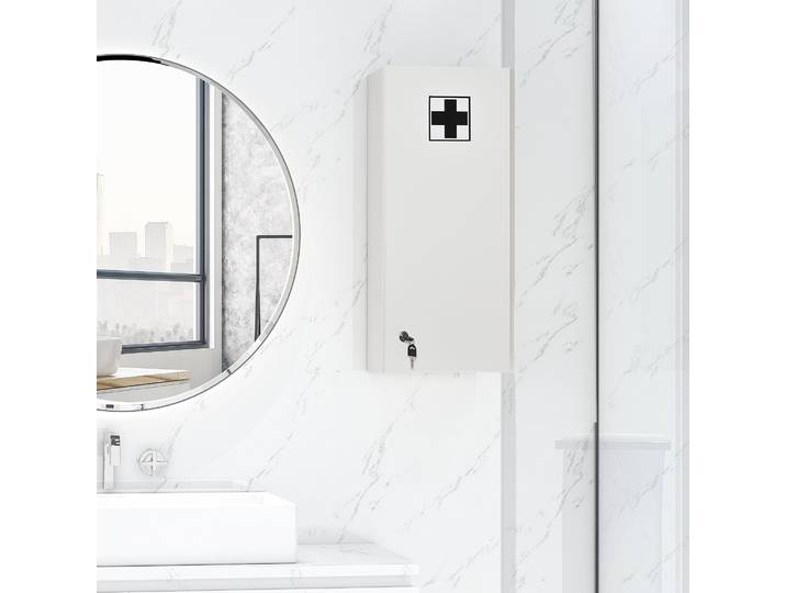 kleankin Armoire Pharmacie Bois/Verre Blanc 30x20x70cm