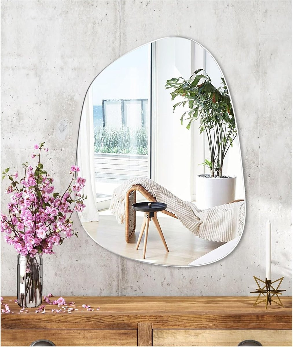 Onregelmatige Zelfklevende HD Glazen Wandspiegel voor Make-up, Badkamer en Woonkamers