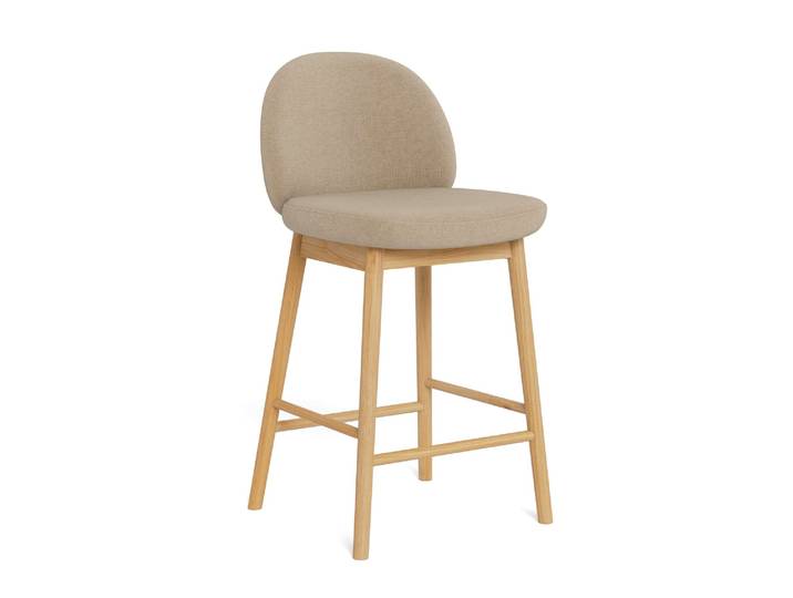 Barhocker ACTONA GROUP Sophia - Bequemer Barstuhl aus Eiche mit Fussstütze & Rückenlehne , beige, B:48cm H:88,5cm T:49,5cm, 100% Polyester, Hocker, Barhocker, Skandinavisches Design, Sitz aus Stoff, für Küche & Essbereich