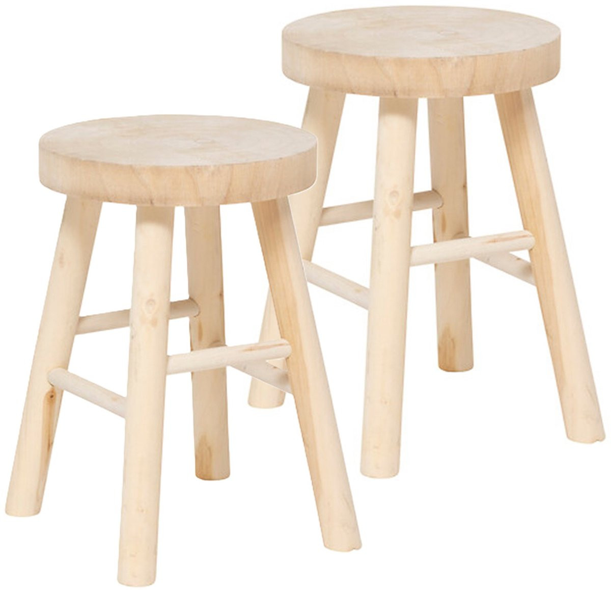 Atmosphera Bijzetkrukje Woody lichtbruin pauwlowna hout D28 x H41 cm (2 stuks)