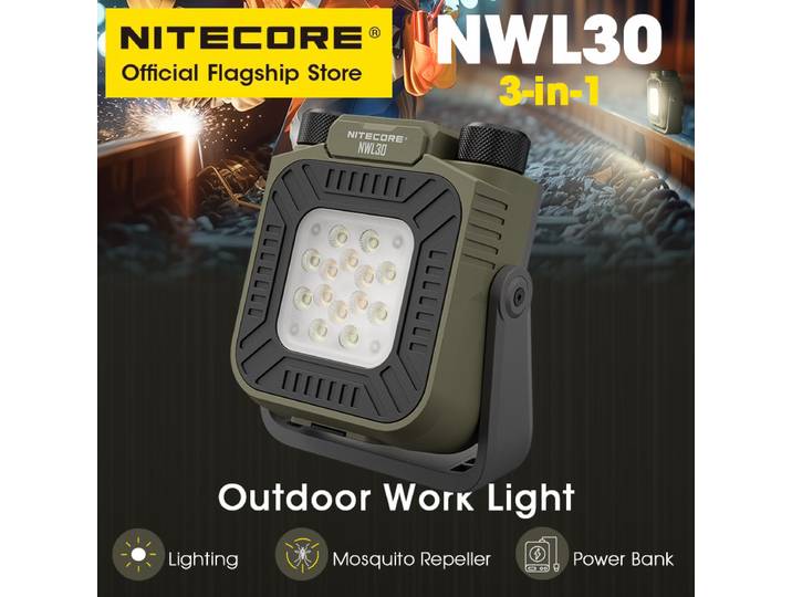 NITECORE NWL30 3-en-1 lampe de travail extérieure lampe de travail projecteur répulsif anti-moustiques alimentation de secours batterie 18000mAh intégrée