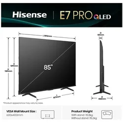 Hisense 85E7Q Pro (85", E7HQ, QLED, 4K, 2025), TV, Schwarz