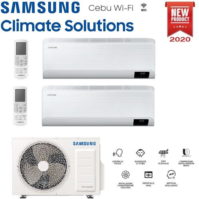 Samsung Condizionatore Climatizzatore Dual Split Inverter Cebu Wi-Fi R-32 7000+12000 BTU Con AJ040TXJ2KG/EU