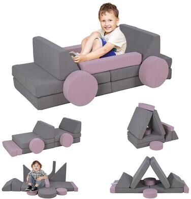 Qaba Foam Climbing Blocks for Toddlers, 12 Pieces Kids Climbing Toys, Indoor Soft Play Equipment for Boys and Girls, Gray
