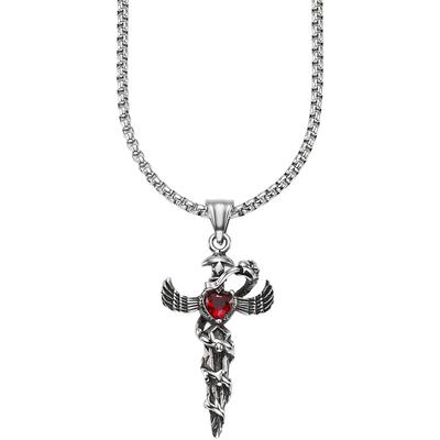 Kette mit Anhänger BRUNO BANANI "Schmuck", rot (edelstahlfarben, schwarz, rot), Halsketten, Damen, Edelstahl, L: 55 B: 2,8mm, mit Glasstein, B:2,8mm