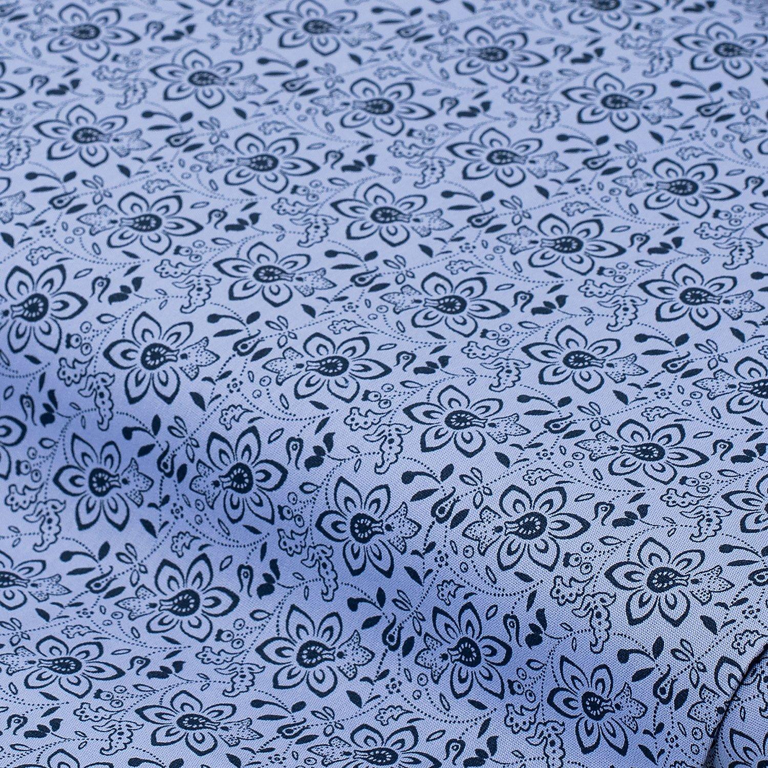Baumwoll-Trachtenstoff "Blumen & Ranken", blau-color